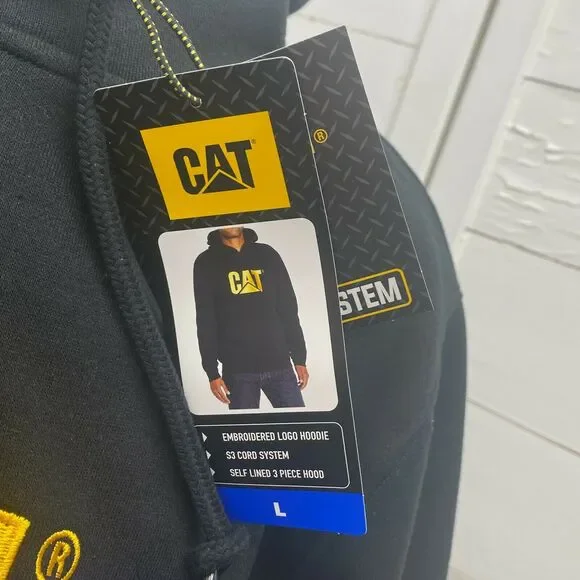 CAT Caterpillar Heavy Machinery Equipment Logo Hoodie Sweatshirt Pullover LARGE - Picture 6 of 6